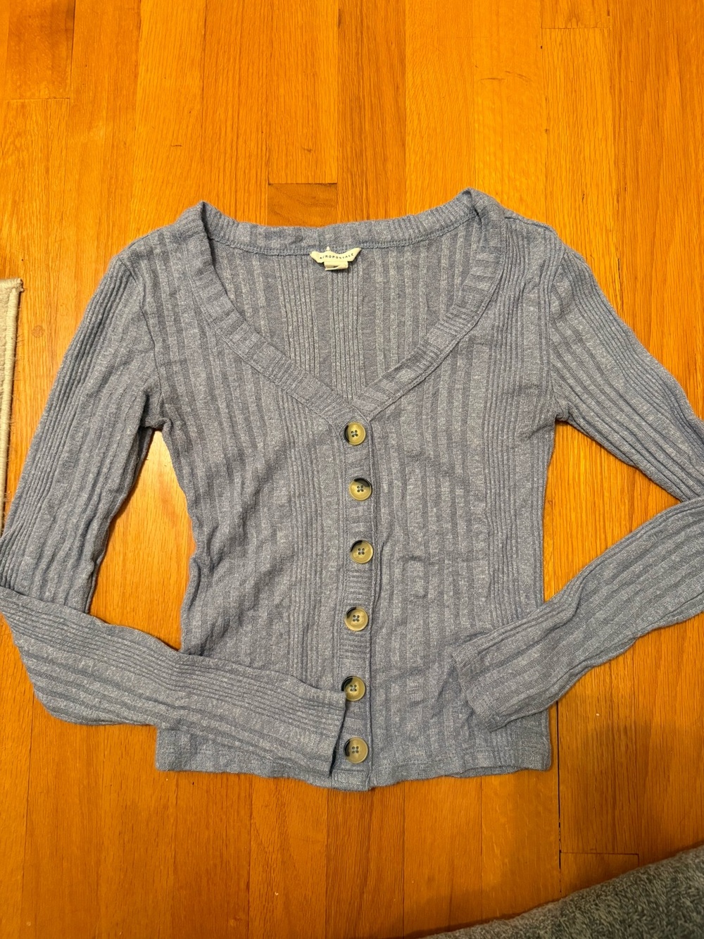 Aeropostale Light Blue Ribbed Button Cardigan